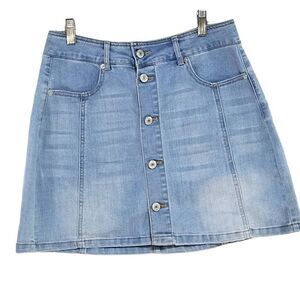 Love Tree Denim Blue Jean Mini Skirt Jr Sz 0 XS Button Front